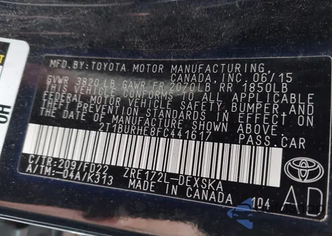 2015 Toyota Corolla S Plus из США, поврежденный, VIN 2T1BURHE8FC441617